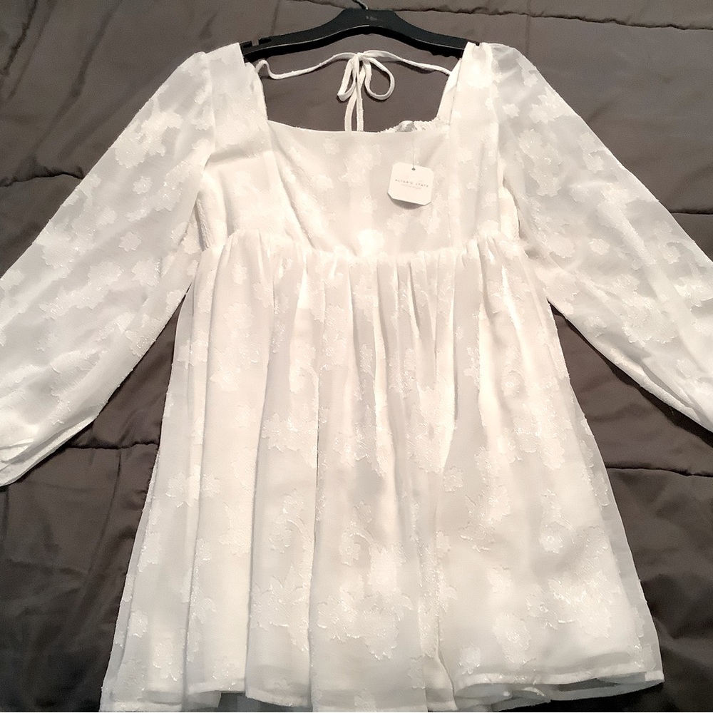 NWT Altar’d State White long sleeve dress. Perfect for date/sorority function M
